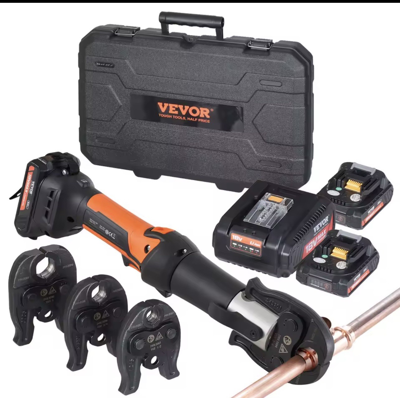 Pro Press Tool Pipe Crimping Kit Press Tool Battery Kit 1/2" 3/4" 1" Jaw