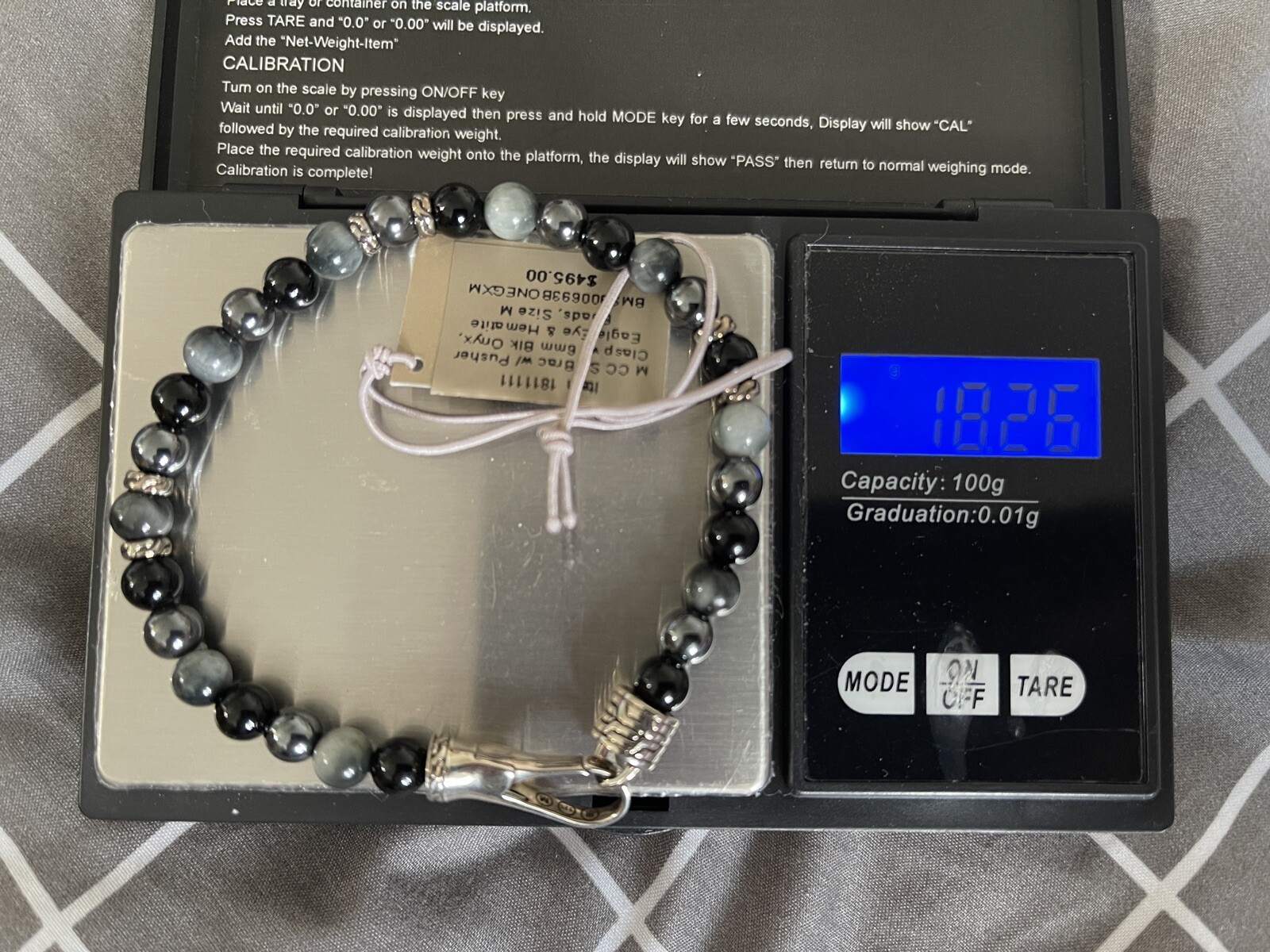 New John Hardy Men’s Sil Bracelet W/ 6mm Black Onyx, Eagle Eye & Hematite Beads