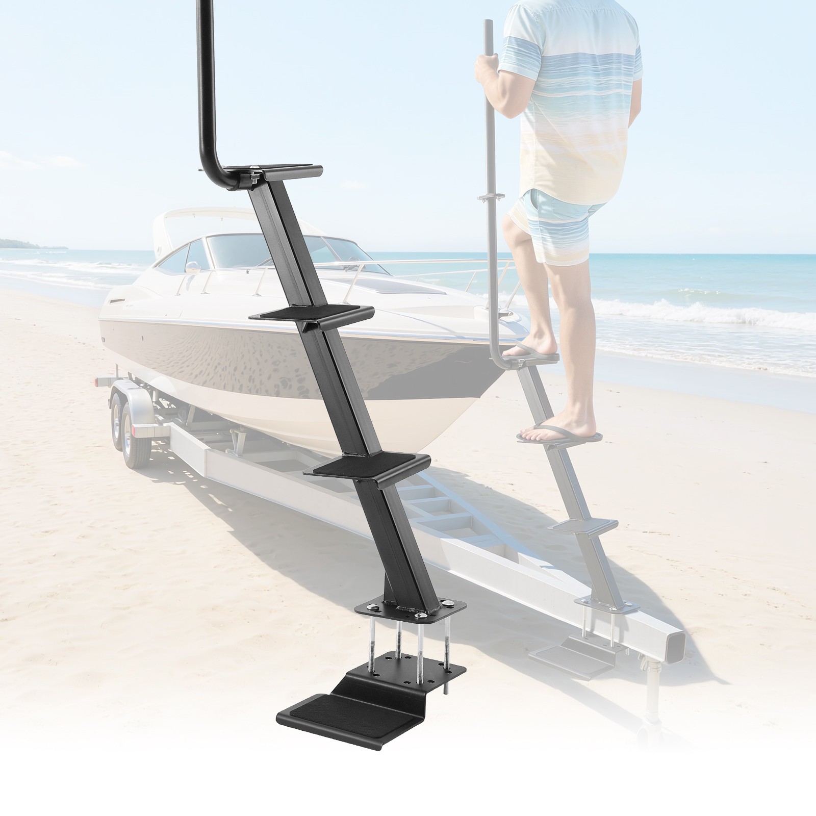 VEVOR Boat Trailer Steps Heavy Duty Boat Steps with Handle 4 Step Bottom Mount