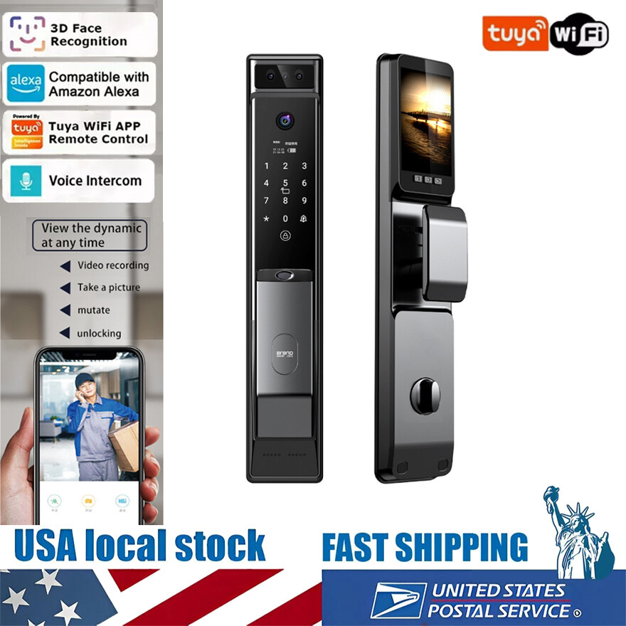 3D Face Recognition Fingerprint Password Smart Door Lock with Camera Security
