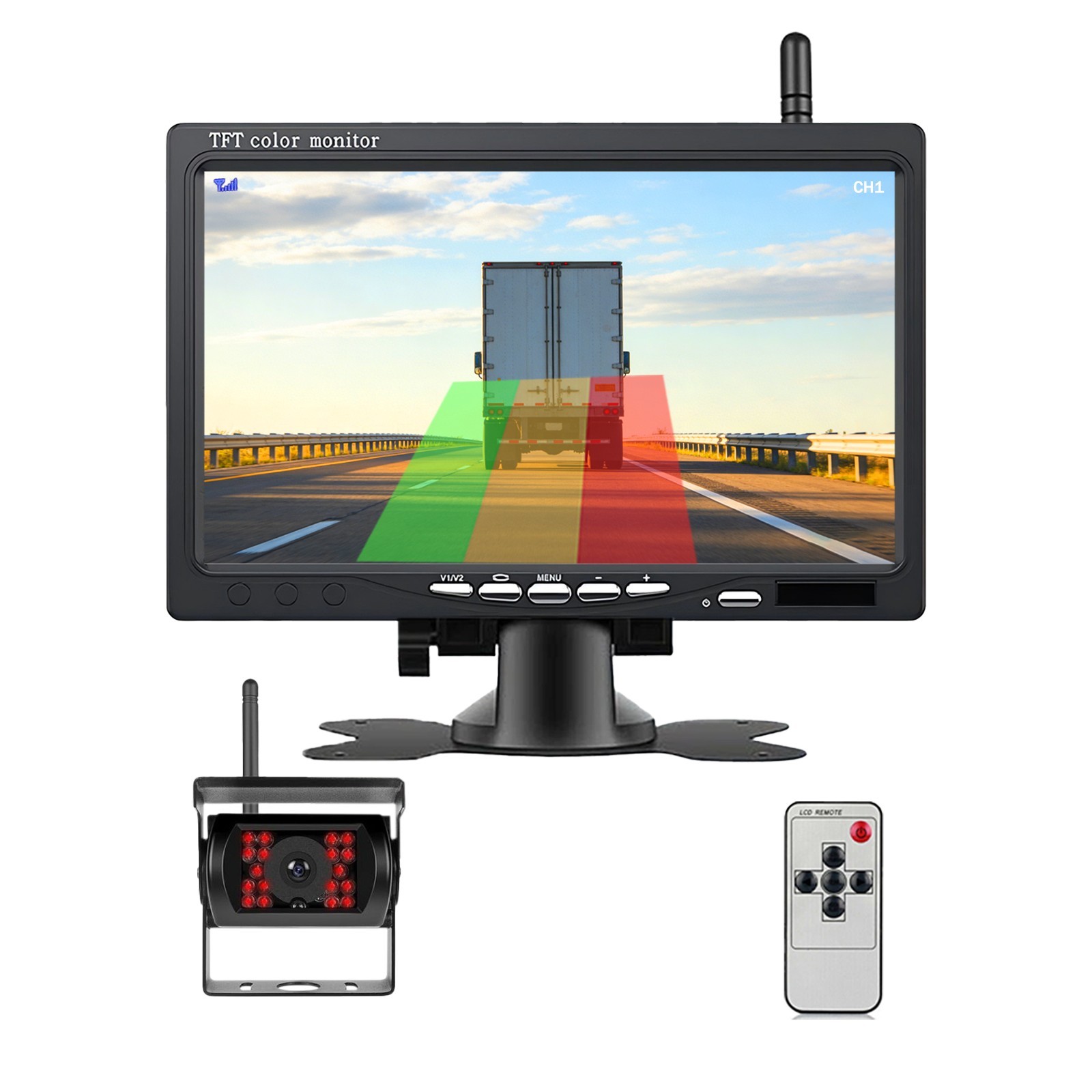 Wireless 7" Truck Quad Monitor 1080P Backup Camera BSD for Trailer RV SUV Truck