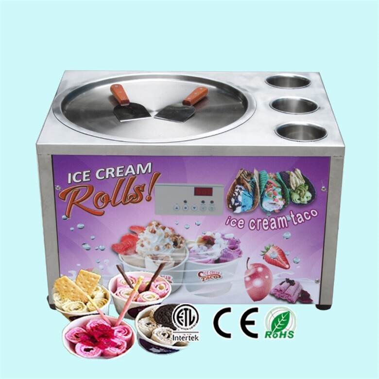 Kolice Countertop Fried Ice Cream Rolled Machine -18" Round Pan with 3 Buckets