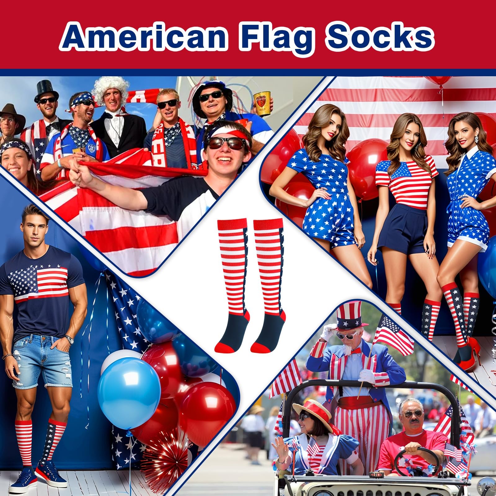 YOYOU Compression Socks for Women and Men, American One Size, Flag 1