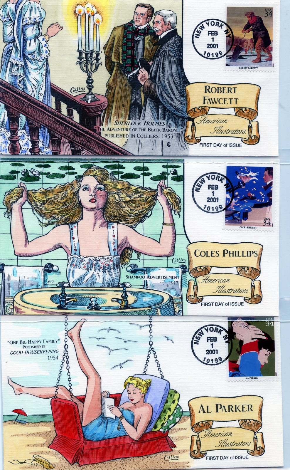 WWLF COLLINS CACHET FDC 3502 a-t AMERICAN ILLUSTRATORS COMPLETE SET OF 20