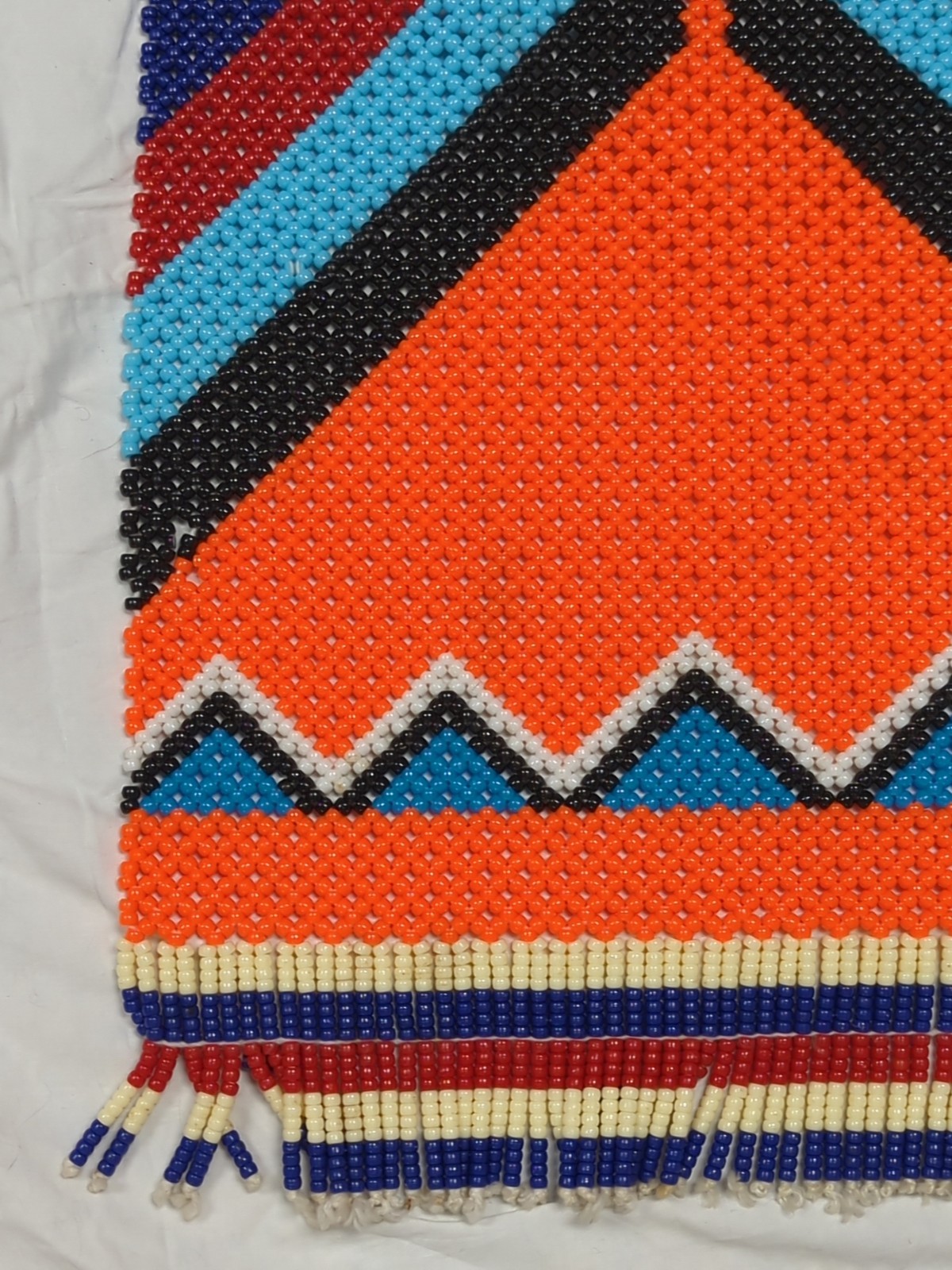 Bead Work Table Runner Wall Hanging Tasseled Boho Ethnic Native ? Vtg 16.5x46"