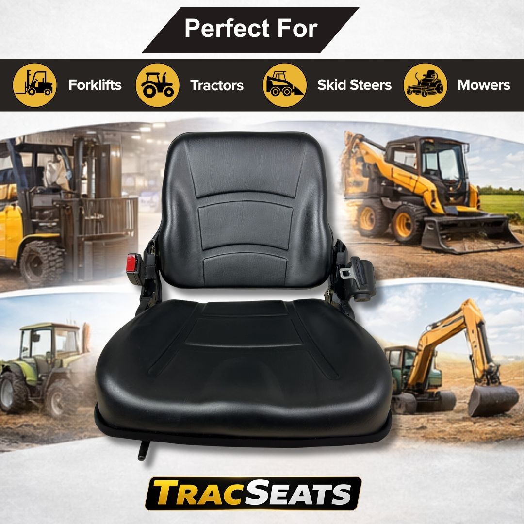 Trac Seats Universal Forklift Seat Replacement w/ Seat Belt – Tractor Skid Steer