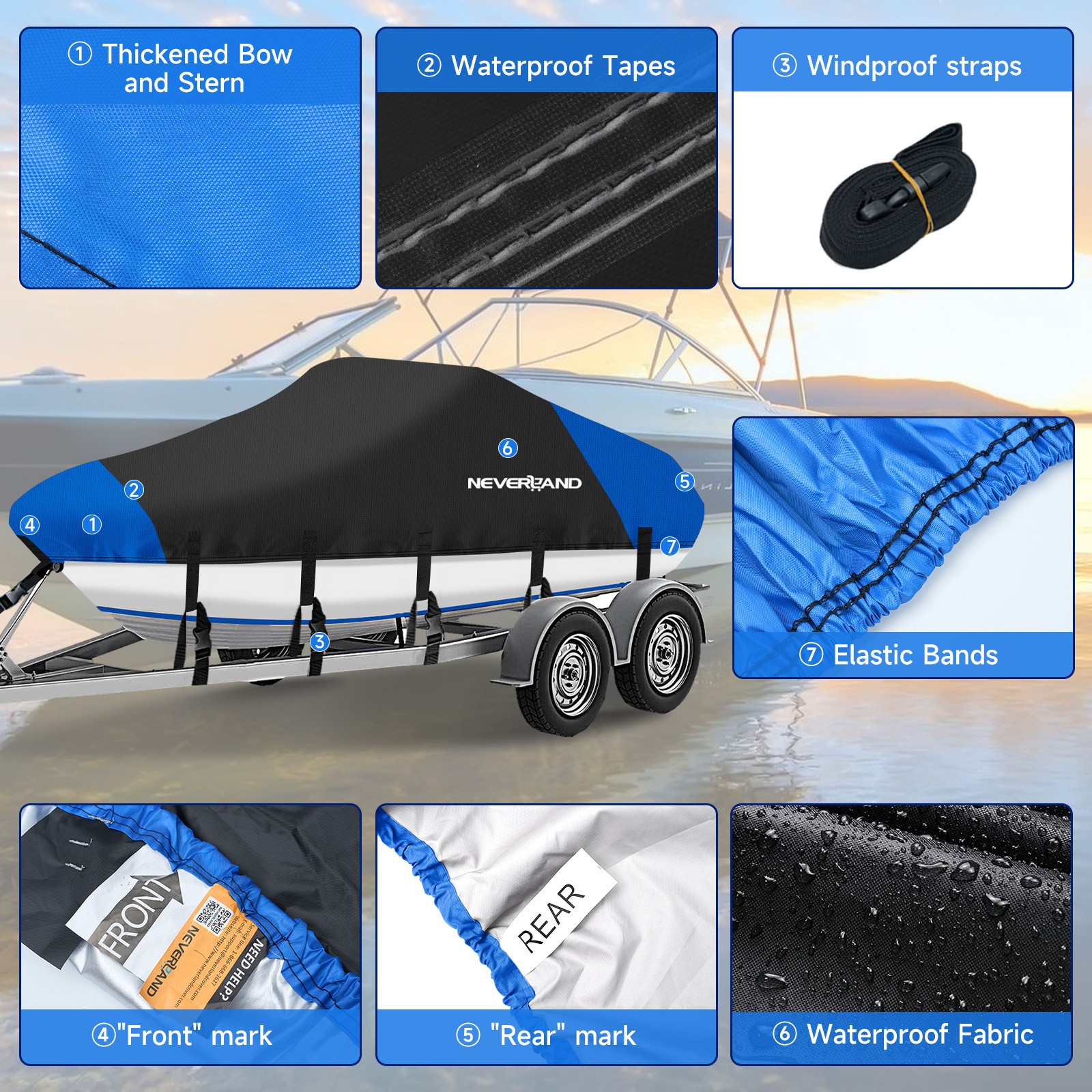Heavy Duty Boat Cover Waterproof Fits V-Hull Fish&Ski Runabout 17' 18' 19' Foot