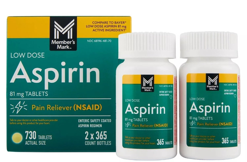 Member’s Mark Low Dose Aspirin 81 mg 730 Tablets Exp 9/2027 Compare To Bayer