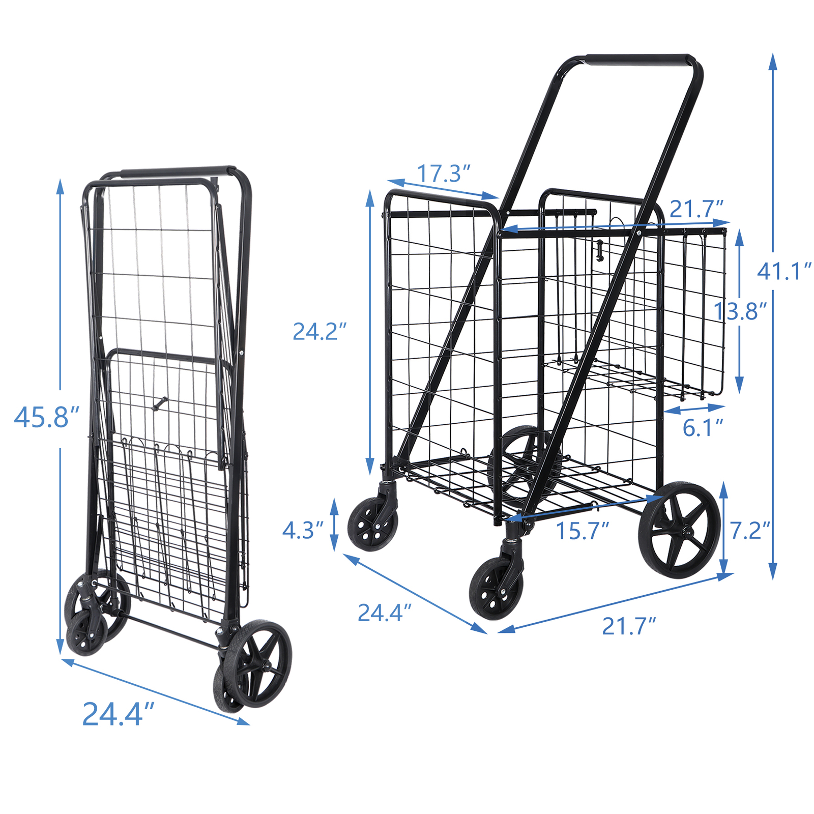 Heavy Duty Folding Shopping Cart Utility Trolley Two Baskets for Grocery Laundry