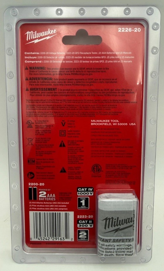 Lot of 6 Milwaukee Non-Contact Voltage & GFCI Receptacle Premium Test Kit2226-20