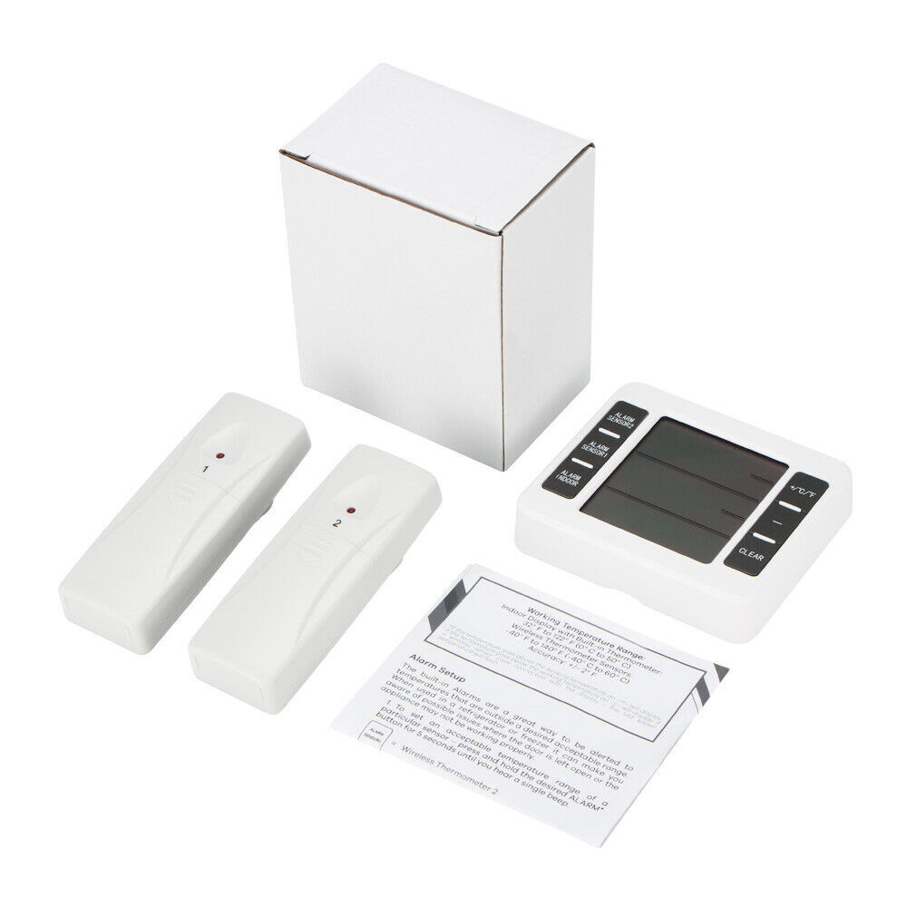 Wireless Digital Refrigerator Freezer Thermometer Temp Alarm Dual Sensor