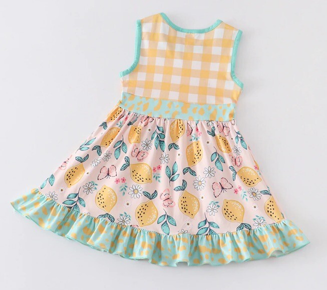 NEW Boutique Lemon Citrus Girls Sleeveless Ruffle Dress
