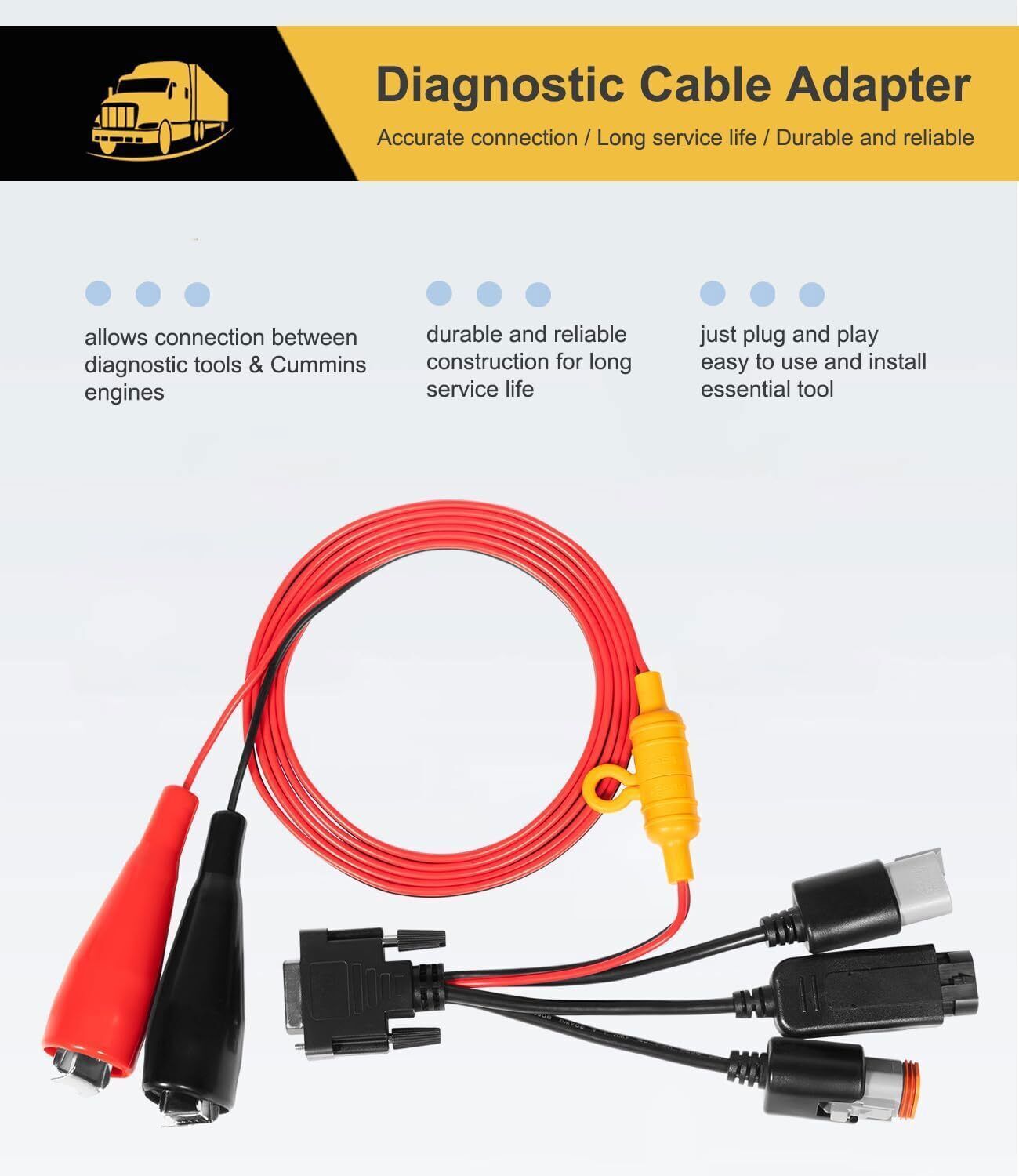 MPS-493033 Diagnostic Adapter Cable for Cummins 3-Pin Deutsch USB-Link 2 Link 3