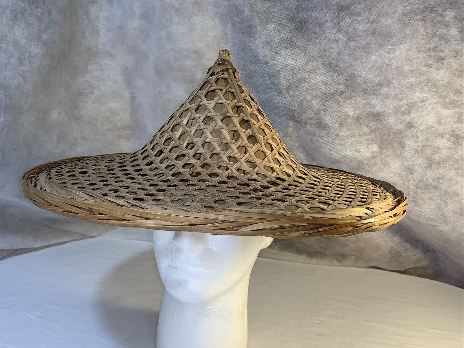 Conical Straw Hat Vtg Asian Chinese Handmade Sun Gardening Rice Coolie 18" Large