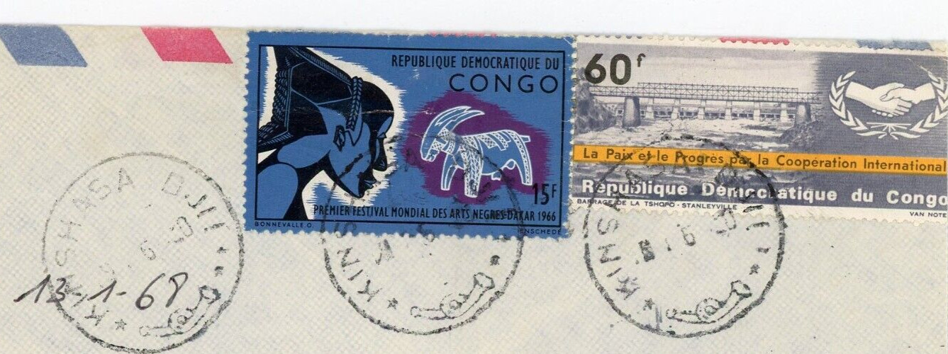 1968 Republic Congo Postage Stamps Air Mail Cover Chicago IL World Festival