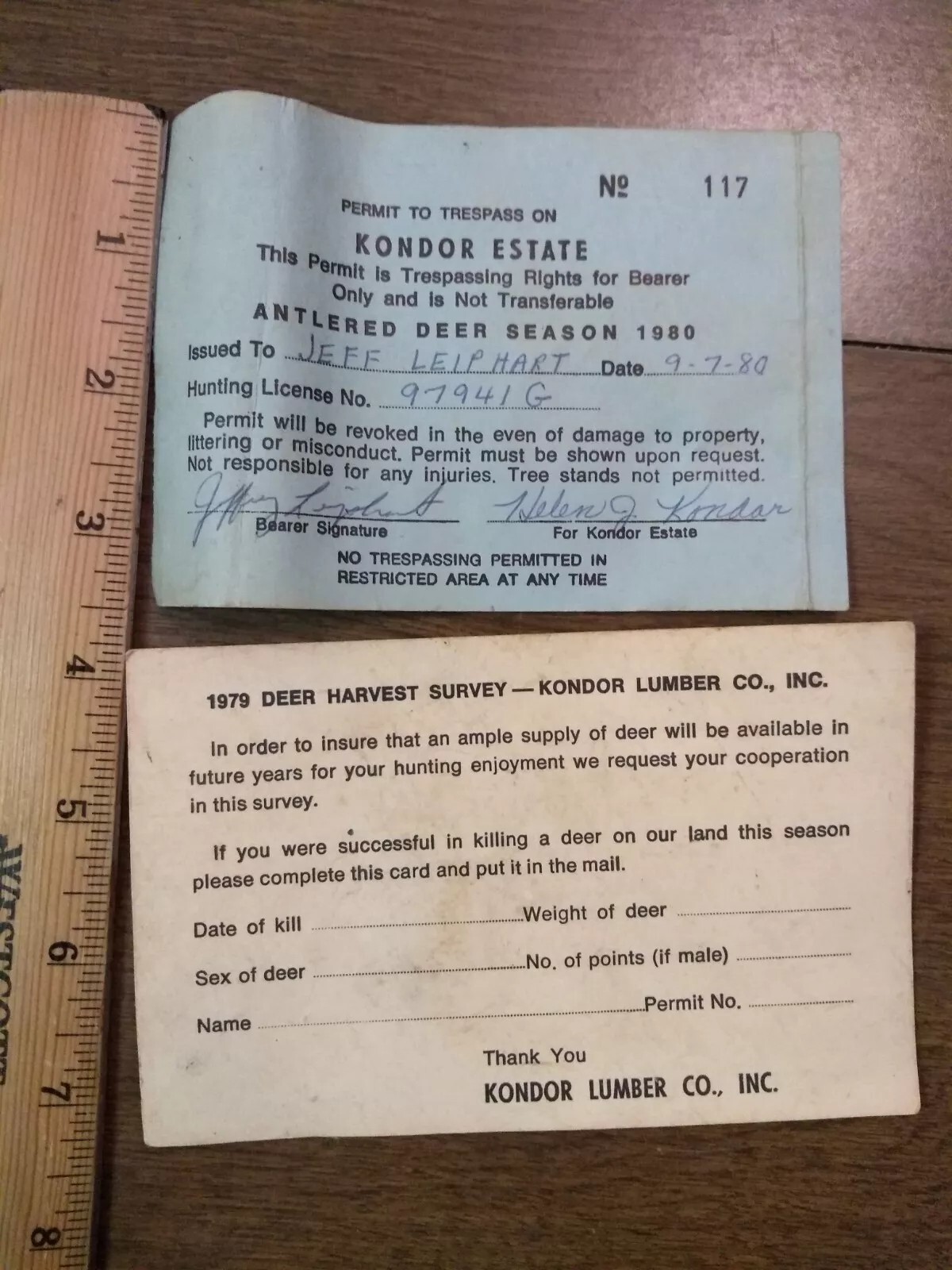 vintage hunting permit lot KONDOR estate 1980 trespassing antlered deer York Pa