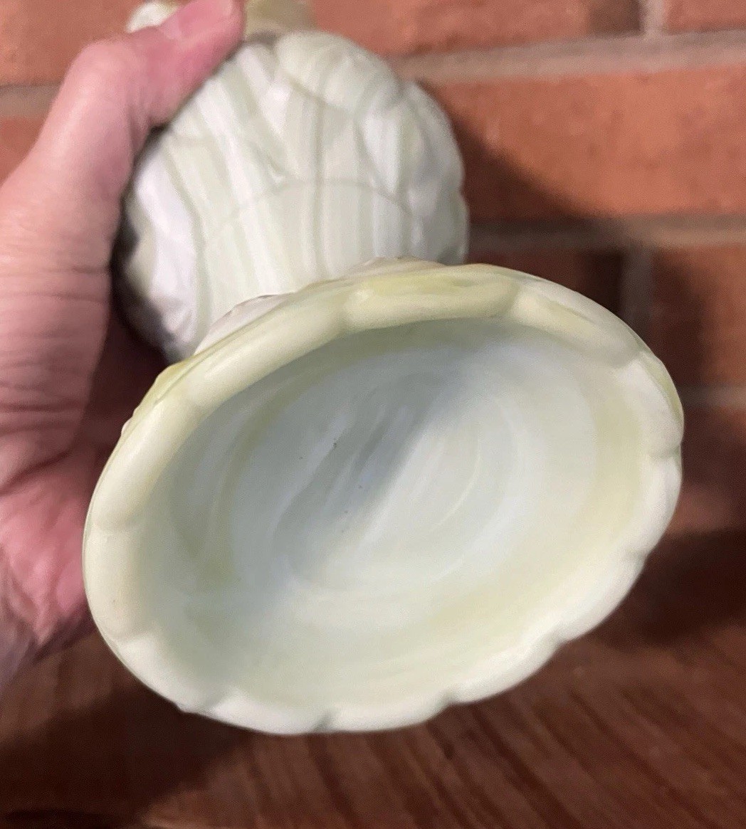 Kanawha Moon And Stars Green Slag Glass Swung Vase End Of Day ~ Rare