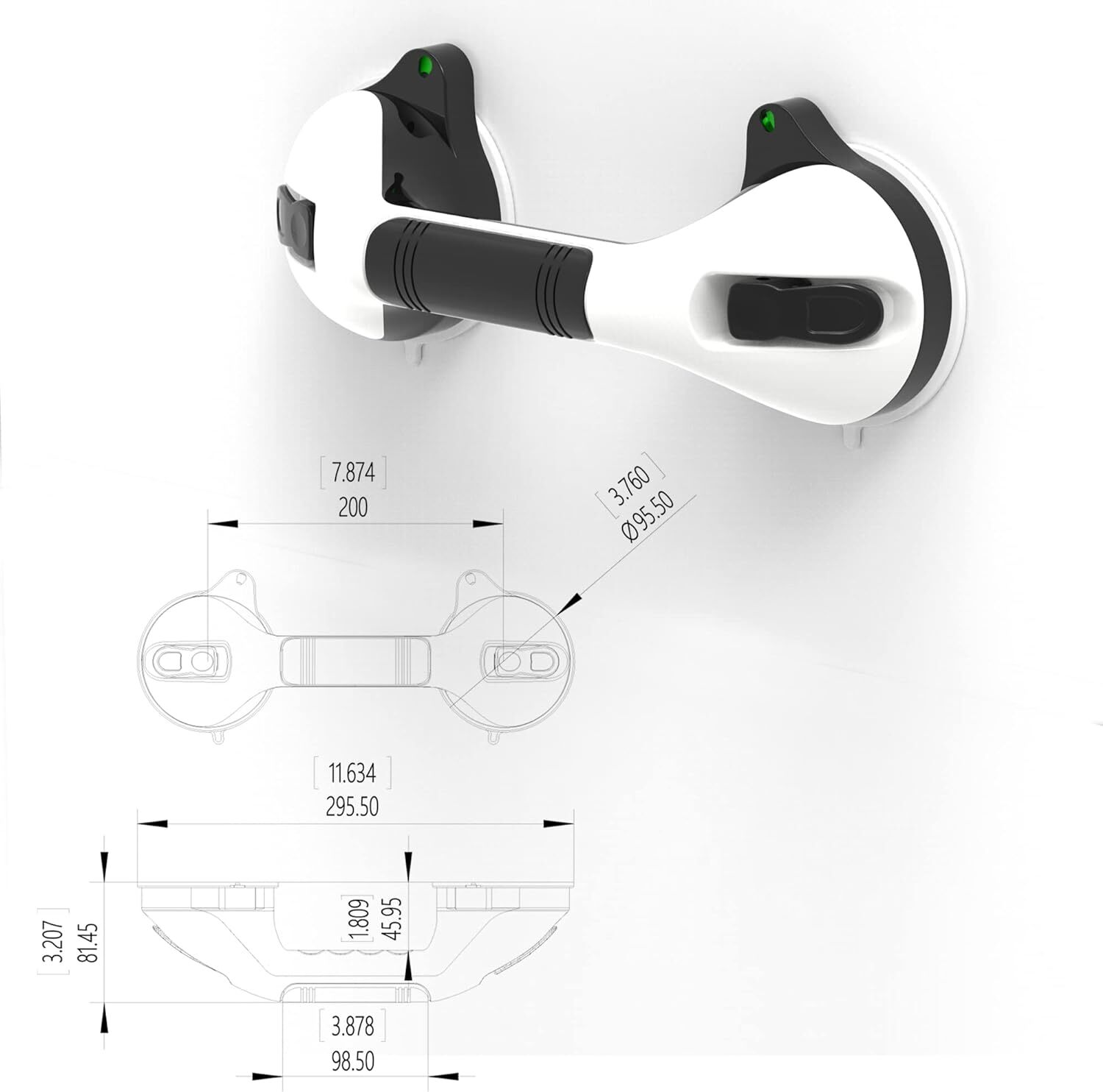 17in Suction Shower Grab Bar with Indicators, Balance Assist Steady Handle