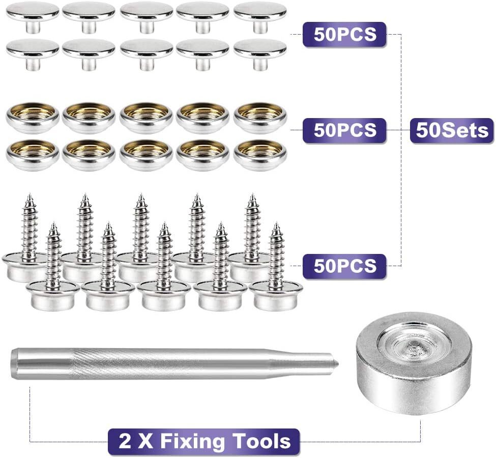 150 PCS Marine Canvas Snap Button Fastener Kit Upholstery Boat Cover Snap Button