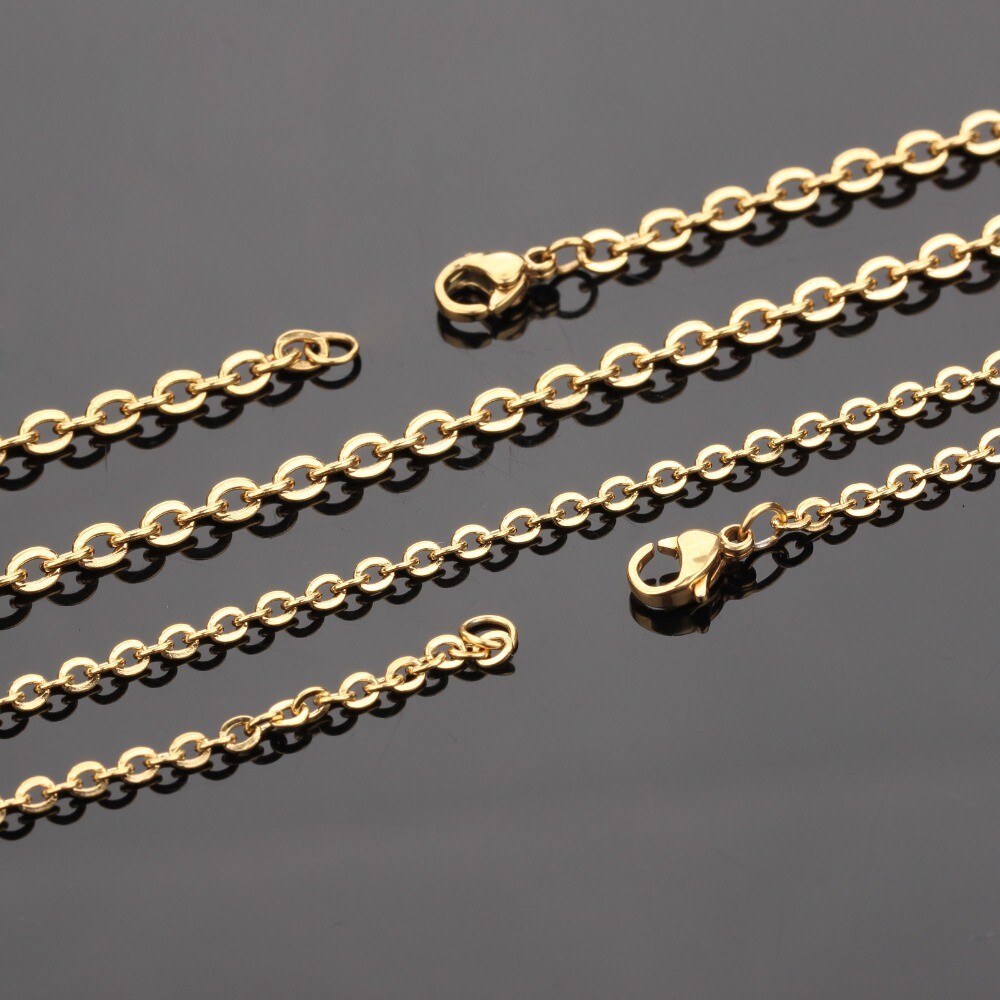 Wholesale 50pcs/lot Stainless Steel Gold Plated Link Chain Necklace 1/1.5/2mm