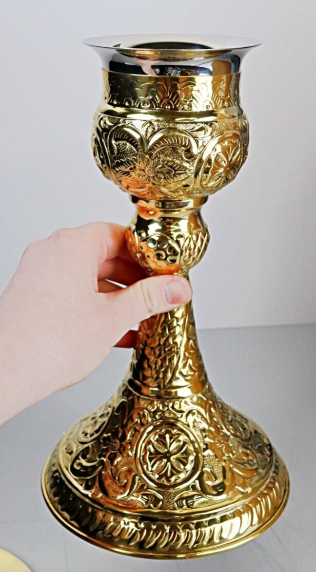Polished Nickel Plate and Brass 9 oz Orthodox Chalice with Paten Set