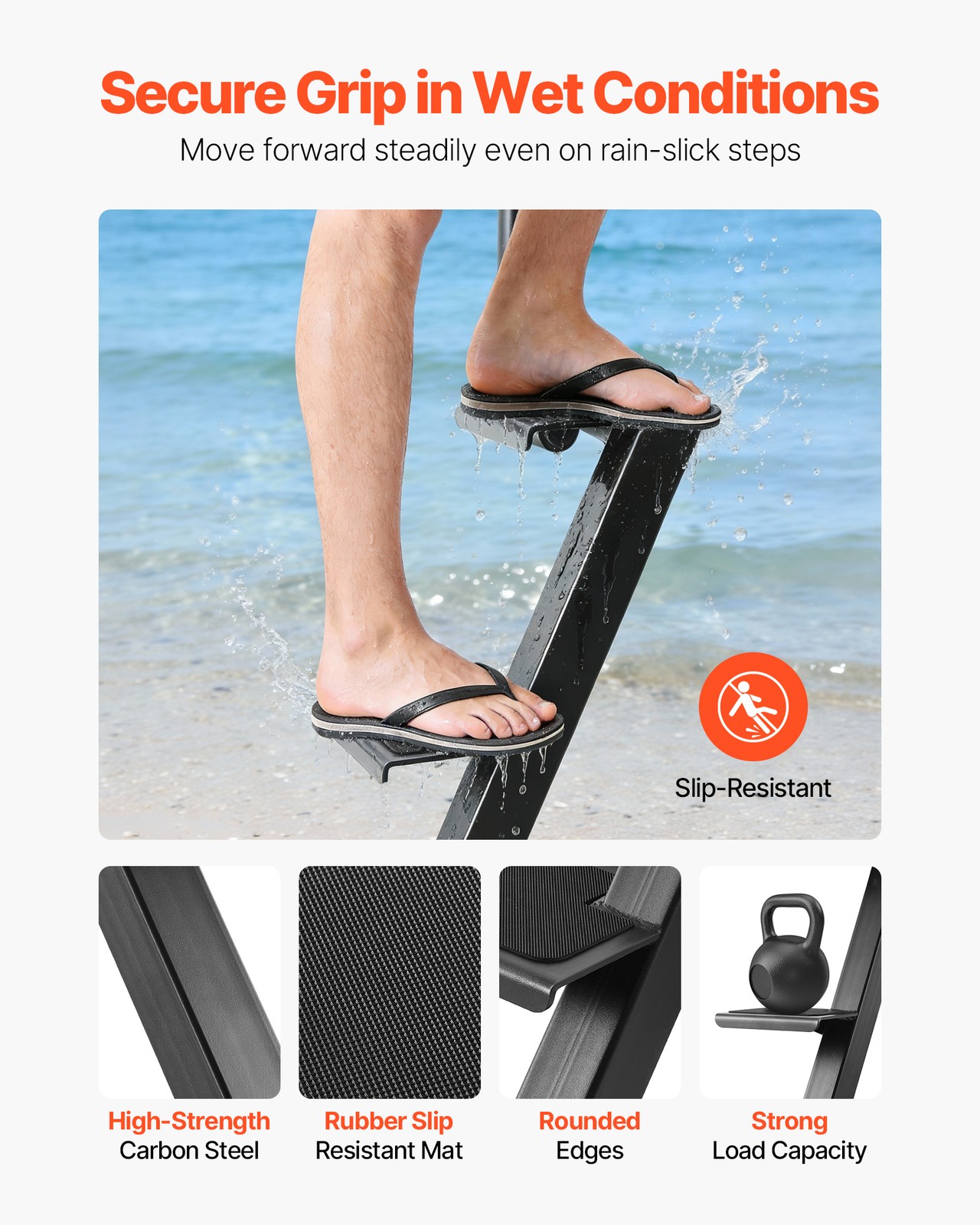 VEVOR Boat Trailer Steps Heavy Duty Boat Steps with Handle 4 Step Bottom Mount