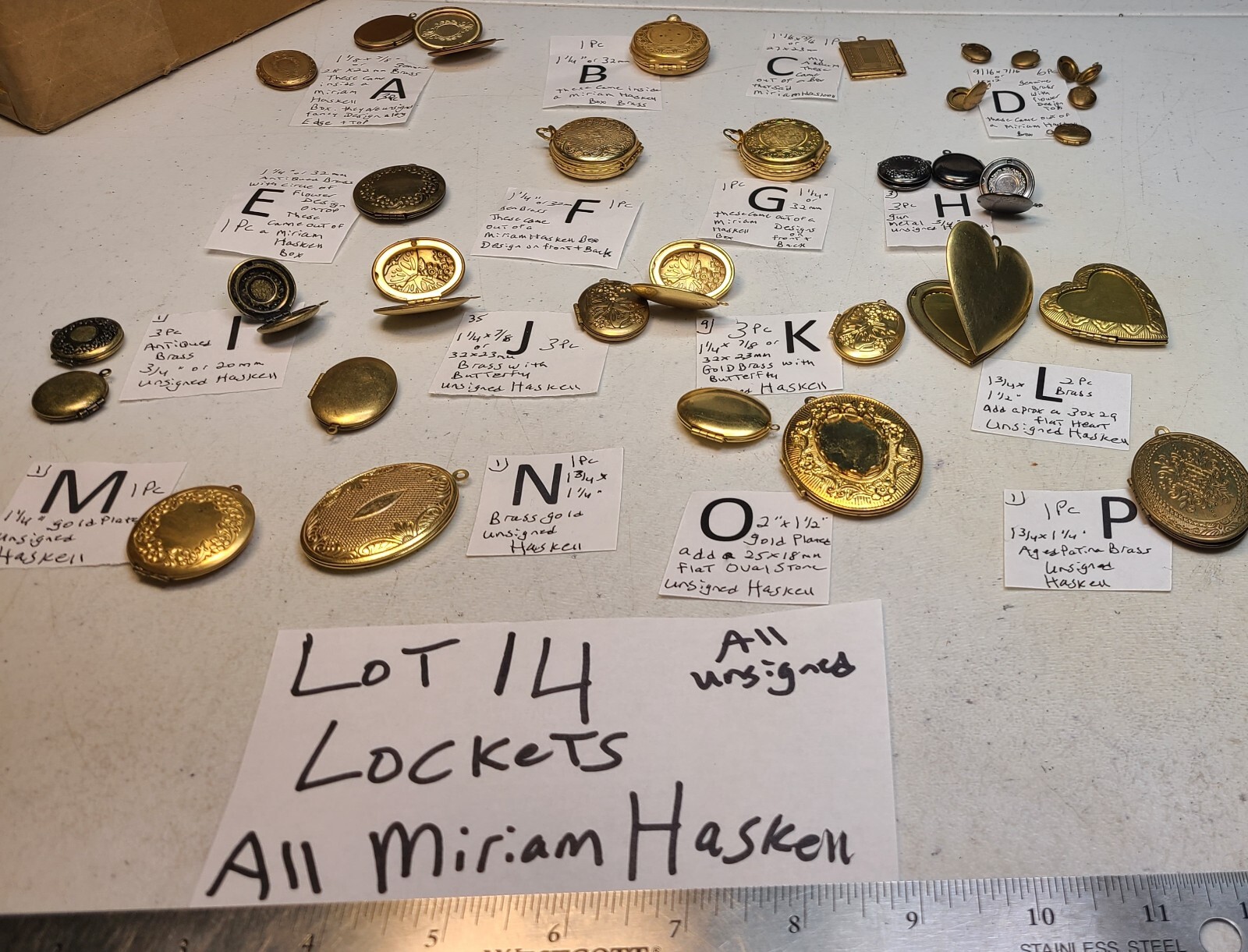 Vtg UNS Most Miriam Haskell Lockets Book Oval Dual Round Heart pendant Pin # 14