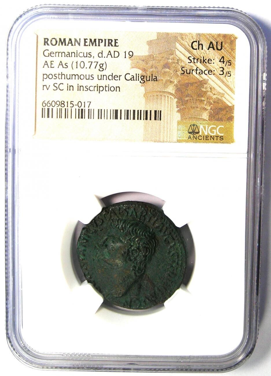 Germanicus AE As Copper Roman Coin 19 AD - Certified NGC Choice AU