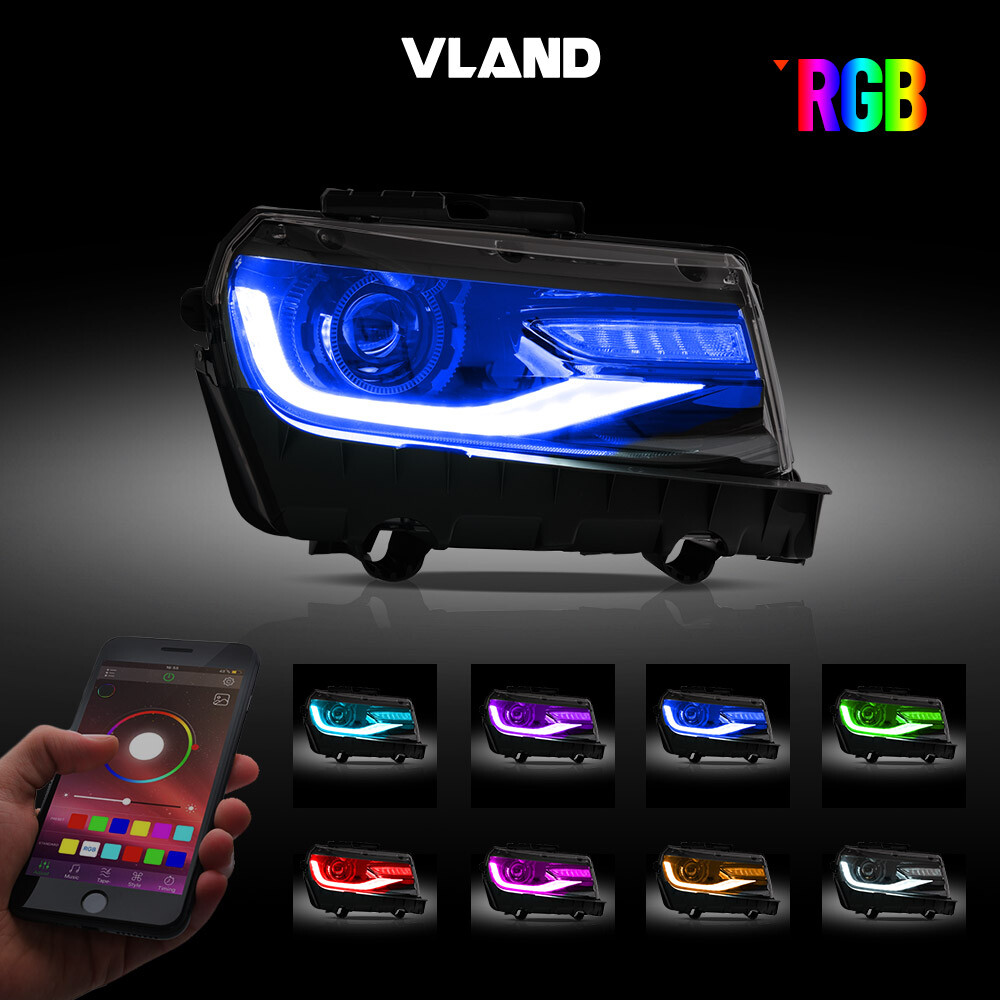 2*Projector Lens LED Headlights For 2014 2015 Chevrolet Camaro LS LT SS RGB DRL