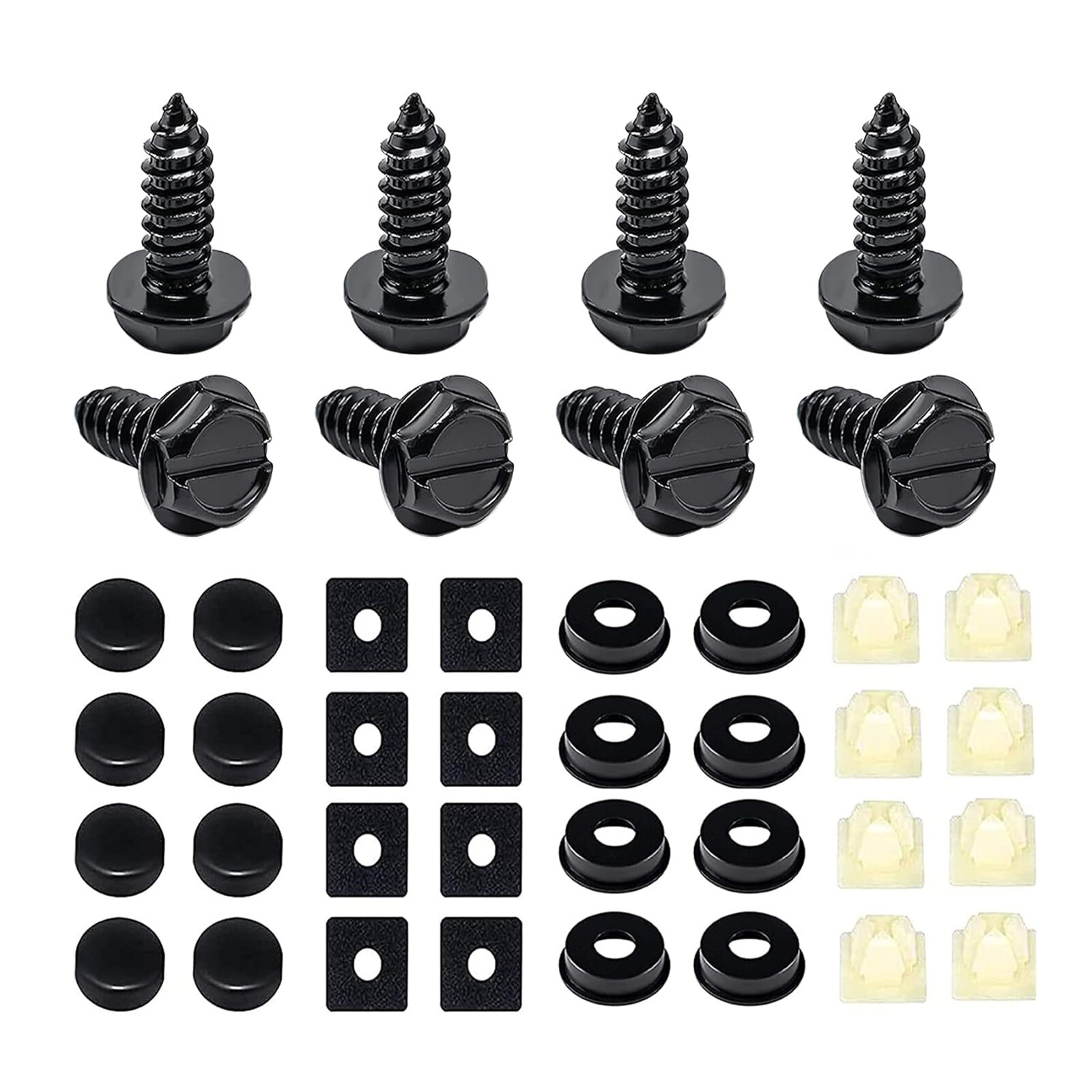 8 Black License Plate Screws Stainless Steel Bolts Caps Car Dealer Fasteners Kit