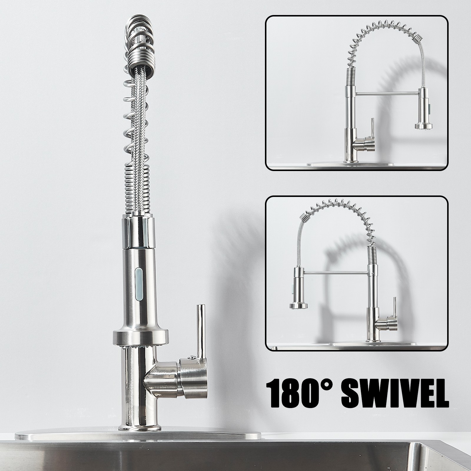 Kitchen Sink Faucet Pull Down Sprayer Stainless steel Single Handle Swivel Mixer