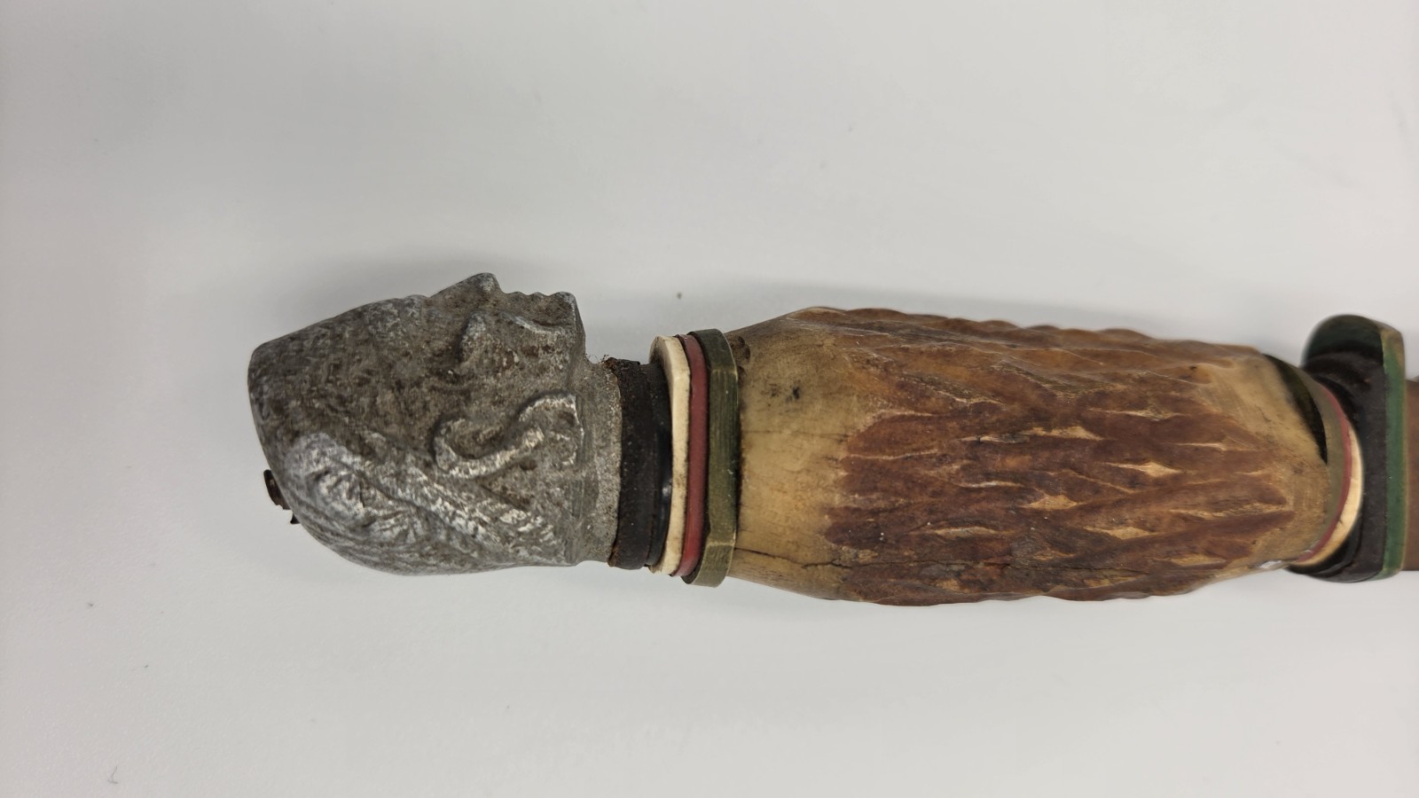 Vintage Stag Antler Handle Hunting Knife Native American Head Pommel Fixed Blade