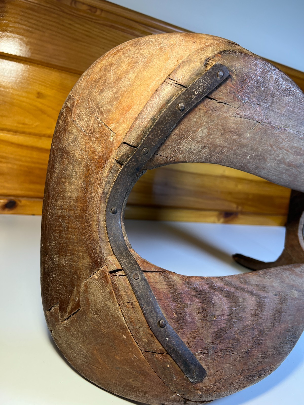 Antique 1880 Hand Made Wooden Saddle Stand Holder Blacksmith Peened Wrought Iron