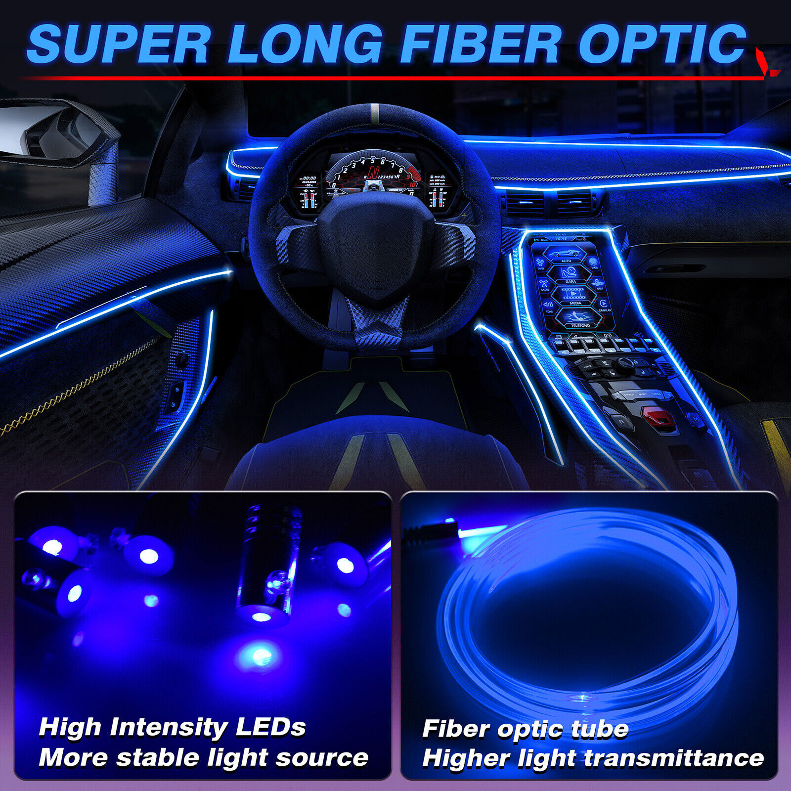RGB 8 in 1 Interior Car LED Strip Lights Car Neon Accent Lighting Kit