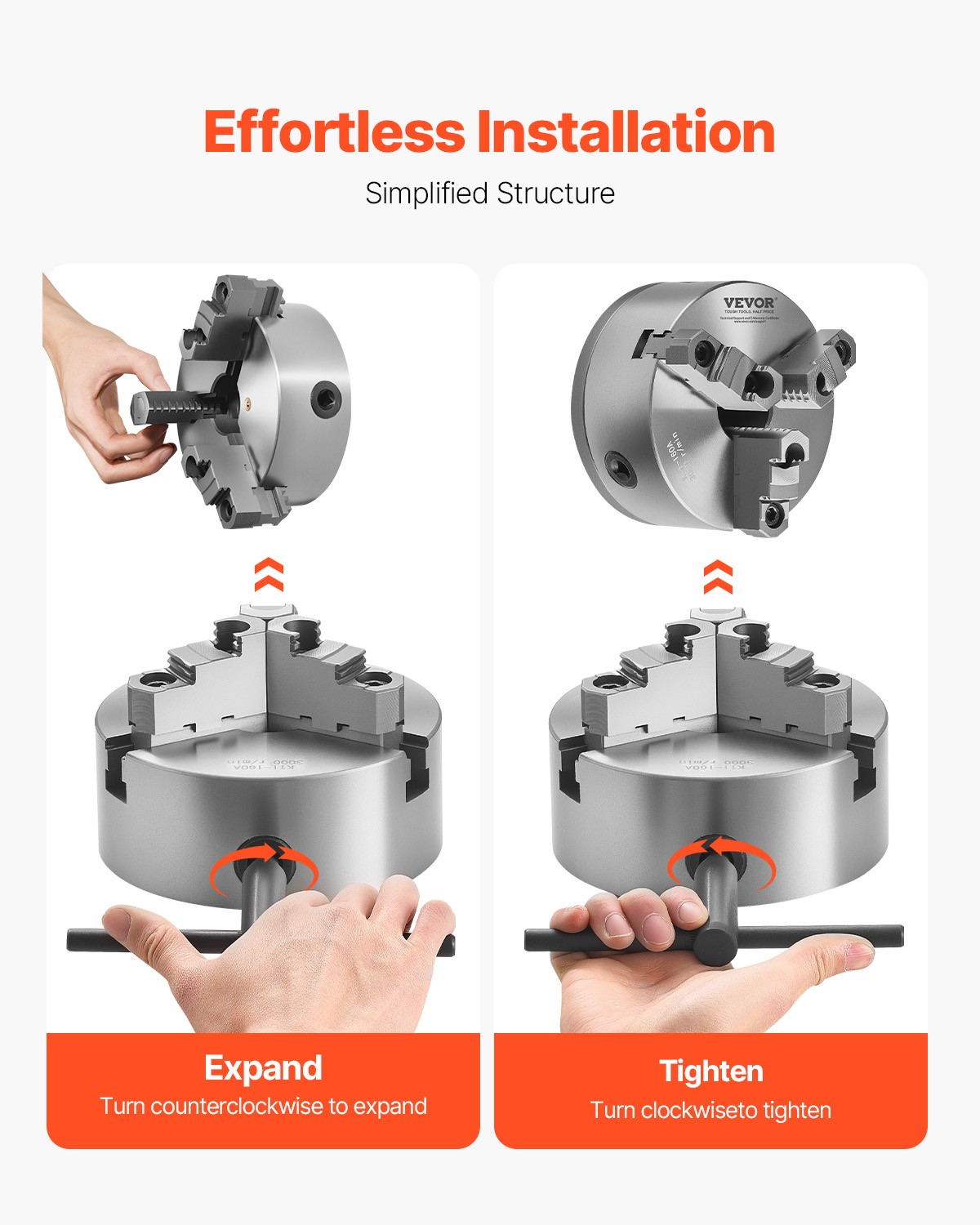VEVOR 6 Inch 3-Jaw Self-Centering Lathe Chuck with 1 1/2 in-8 Threaded Backing