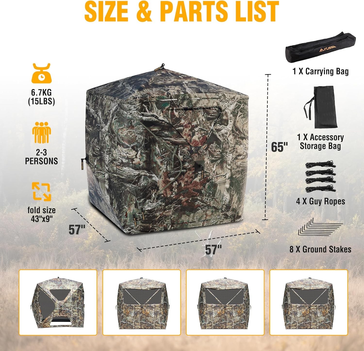 FLISSA 2-3 Person Hunting Blind See-Through Fully Opening Door 270° Ground Tents