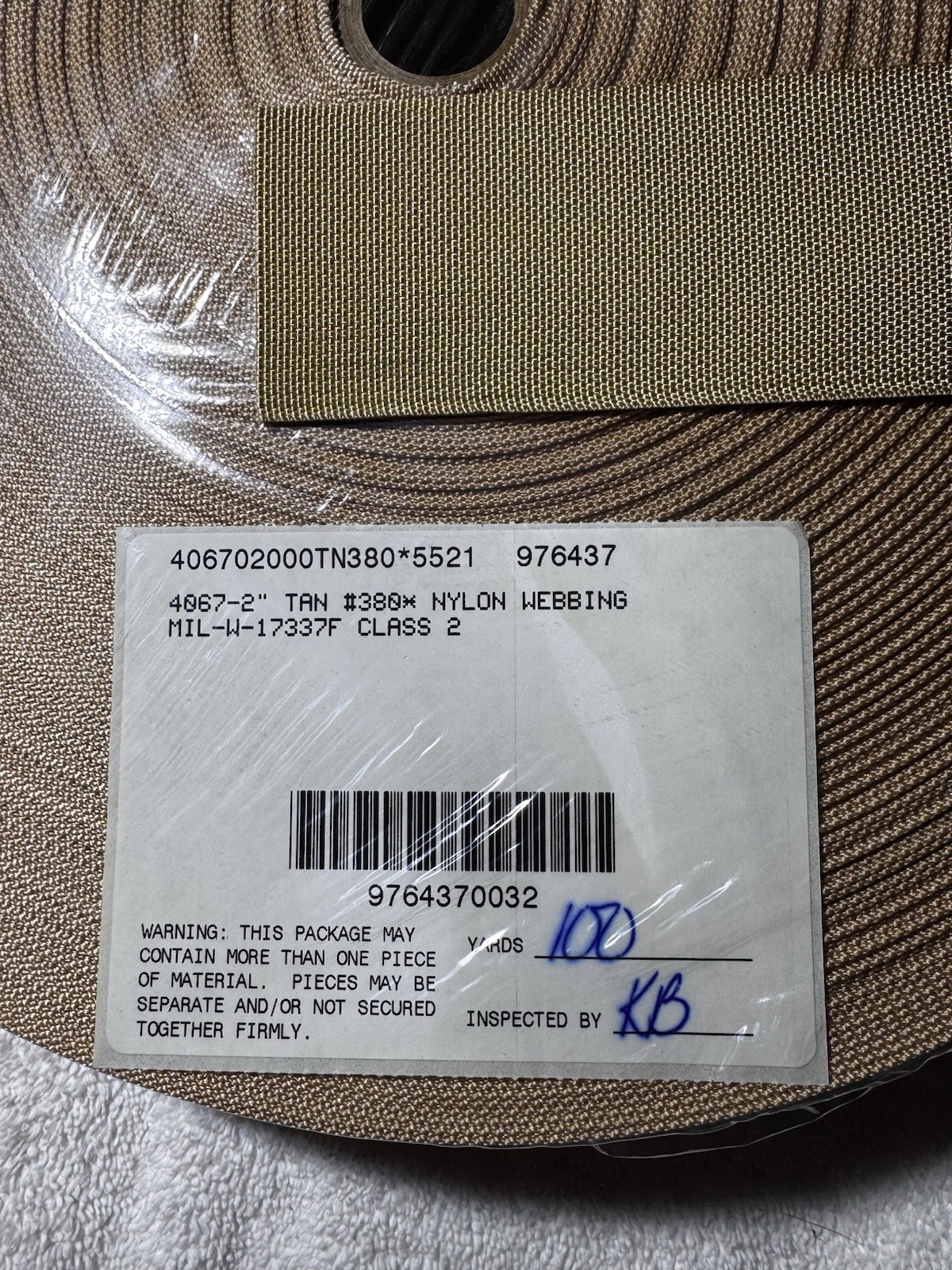 Military Tan webbing 6 Roll Bundle 1” & 2” Nylon Class 2 Mill Spec. 100yd Roll