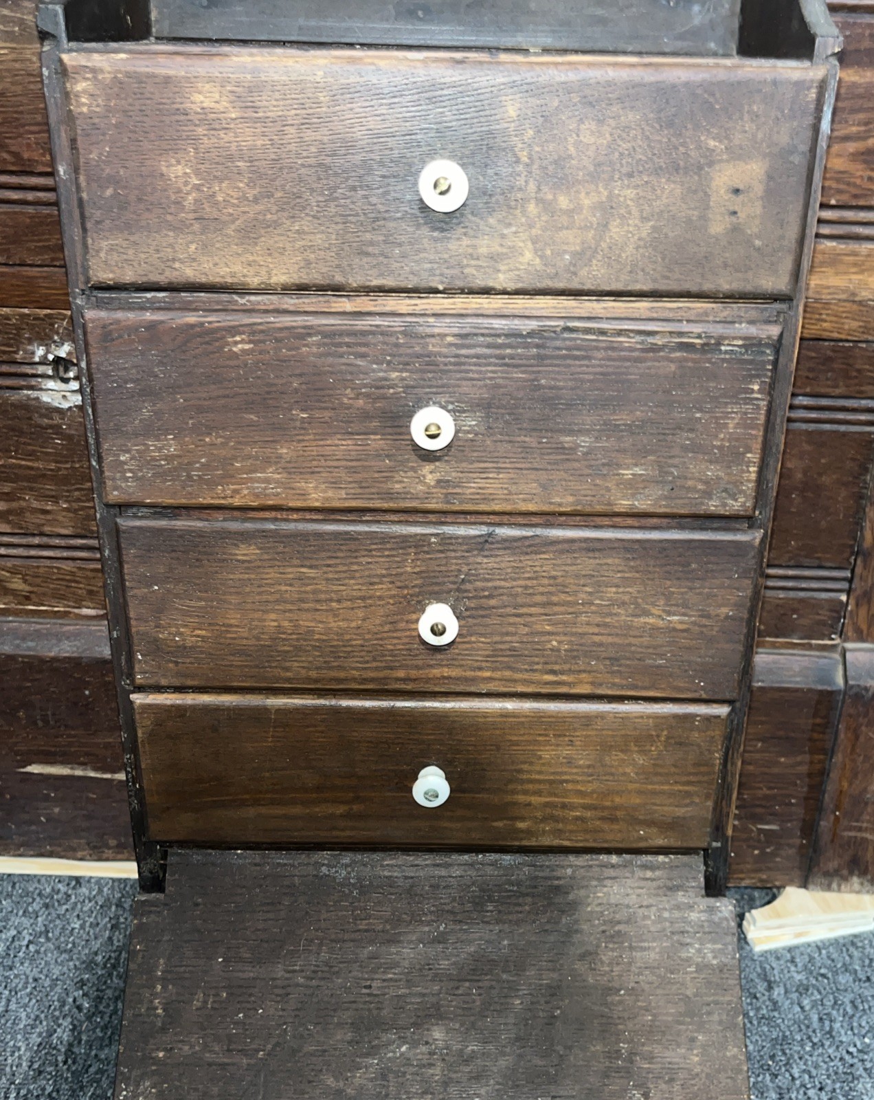 Antique WOOD Cabinet SPICE BOX/ PRIMITIVE /APOTHECARY Divided Drawers & Bread