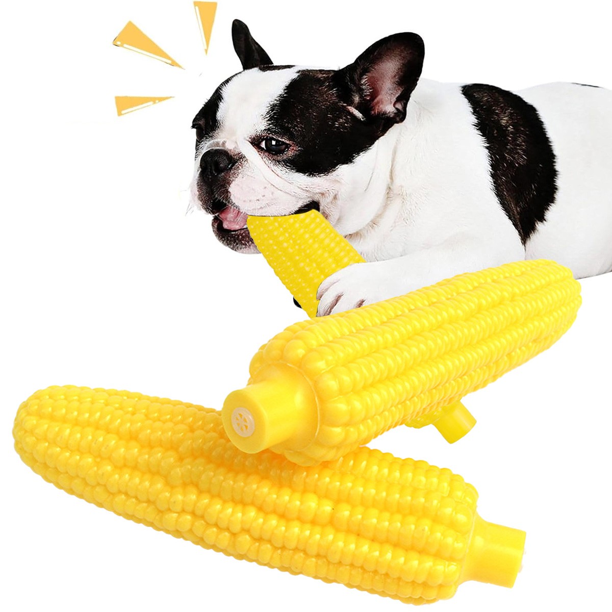 Durable Indestructible Dog Chew Toy - Squeaky Corn Stick for Aggressive Chewers
