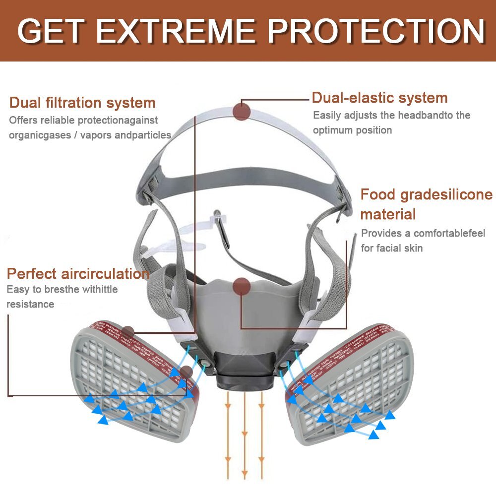17 in1 Half Face Gas Mask Facepiece Spray Painting Respirator Safety Suit F 6200