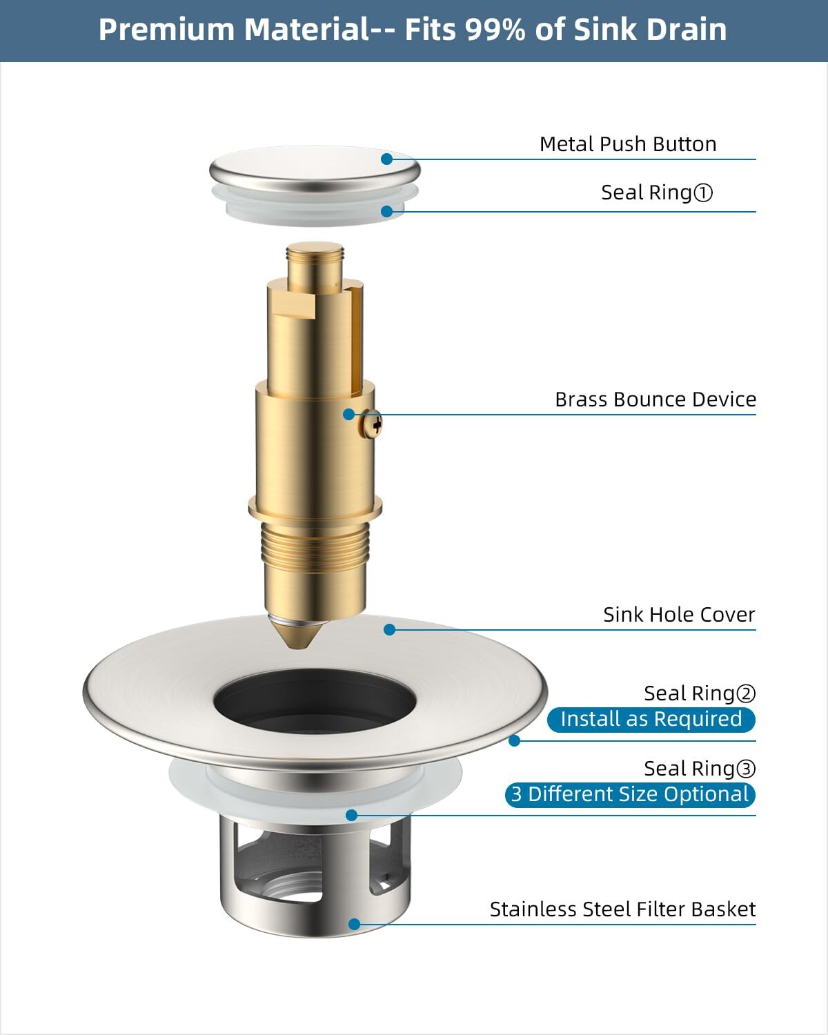 Upgraded All Metal Pop Up Sink Drain Stainer,Universal Bathroom Sink Stopper