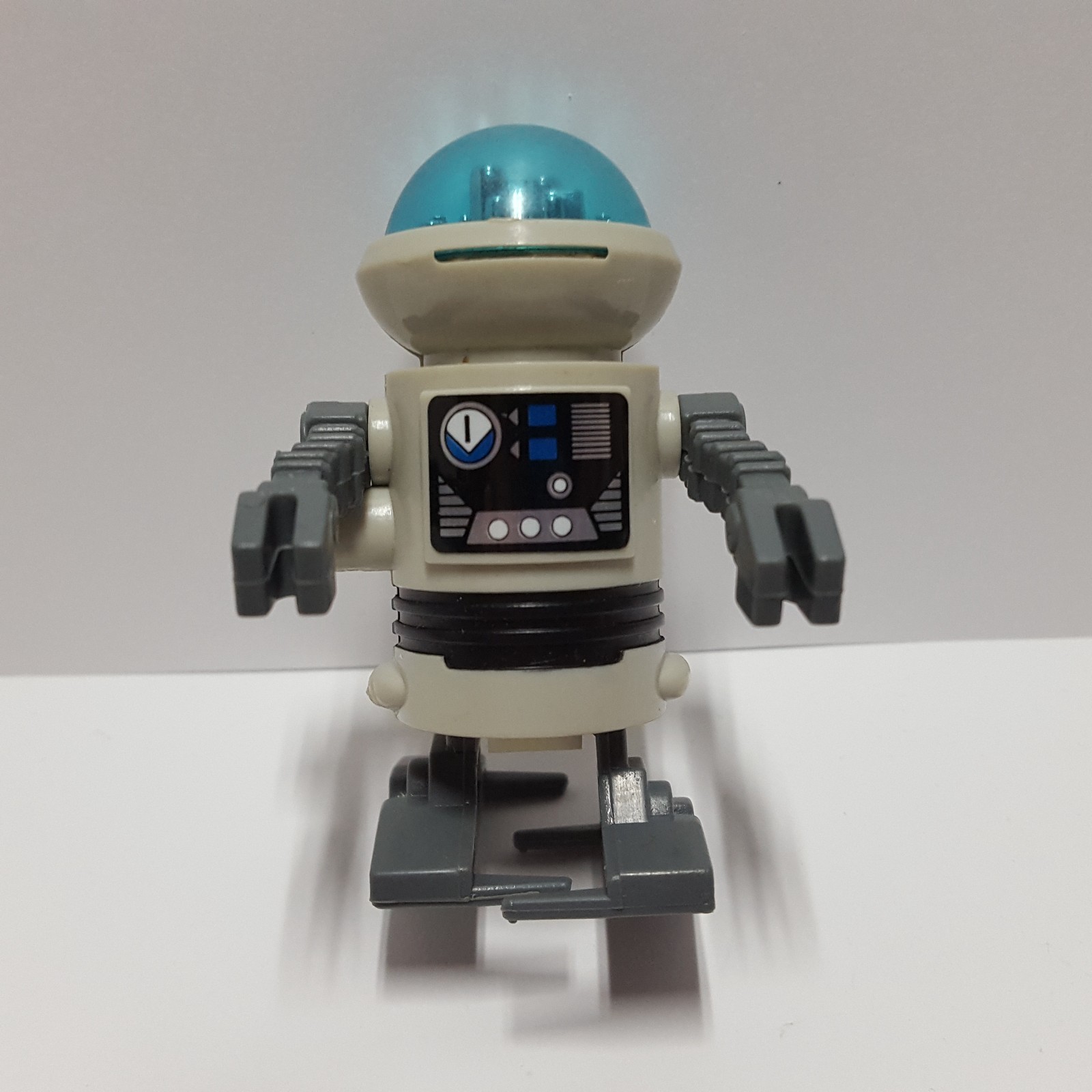 Vintage TOMY Pocket Bots GREY Wind Up Robot w/ Blue Clear Dome - DISPLAY ONLY