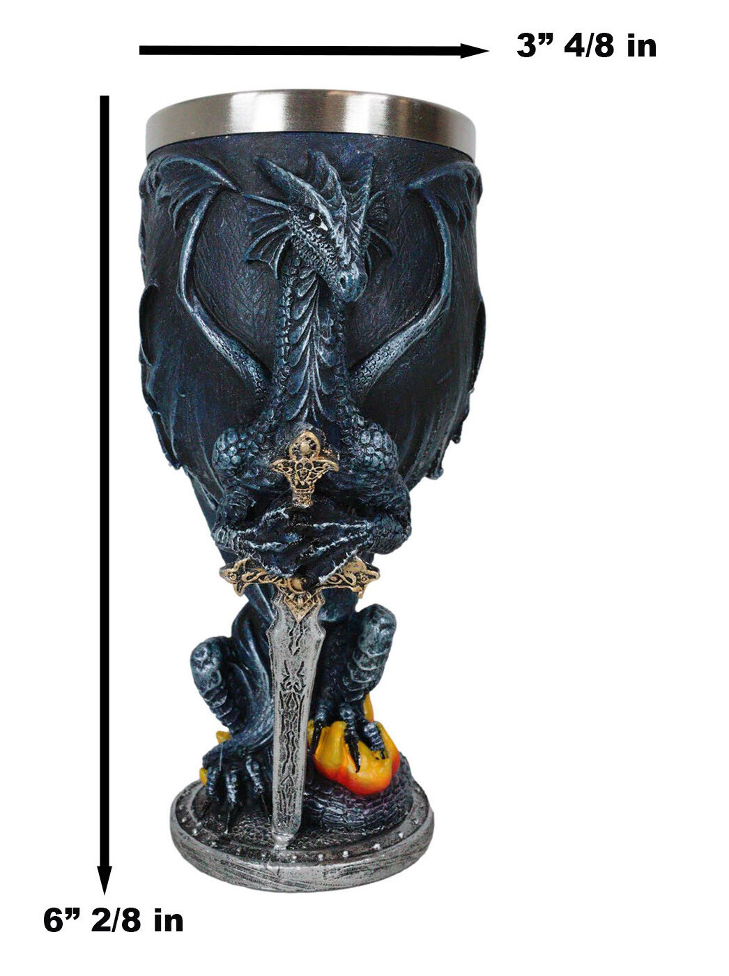 Ebros Blue Divine Fire Winged Dragon Sword Wine Goblet Decor