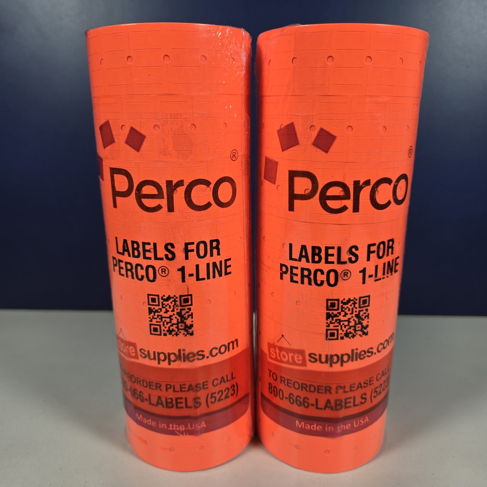 2 PACK Perco Labels 1 Line SLEEVE (16 Rolls) Florescent Orange Sealed NEW 1-Line