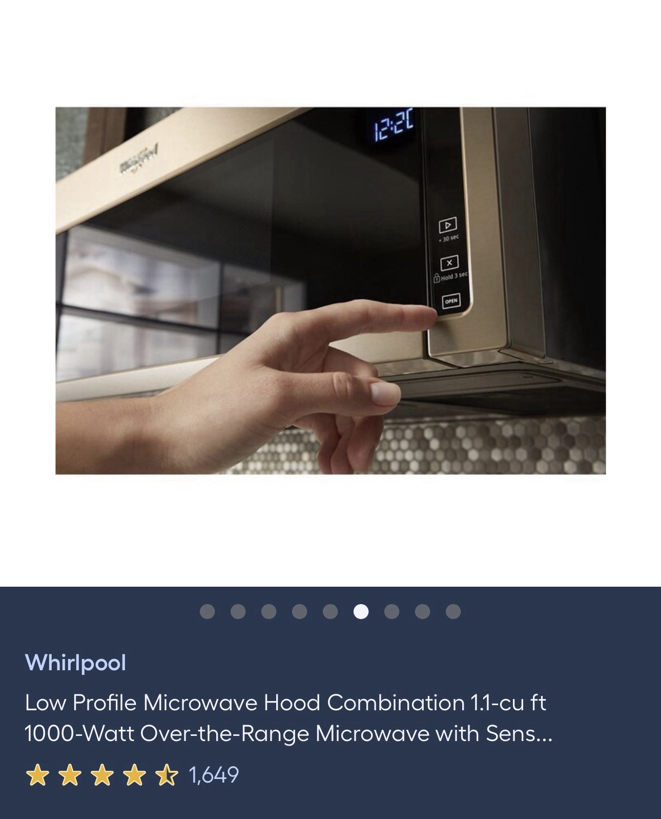 whirpool WML75011HV 1.1cu. ft. Low Profile Microwave - Black Stainless