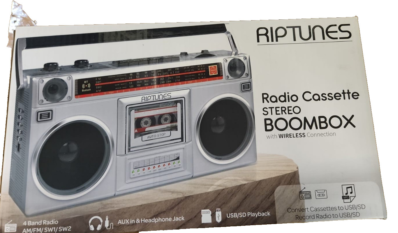 RIPTUNES Retro Radio Cassette Stereo Boombox AM/FM SW1/SW2 Bluetooth USB microSD