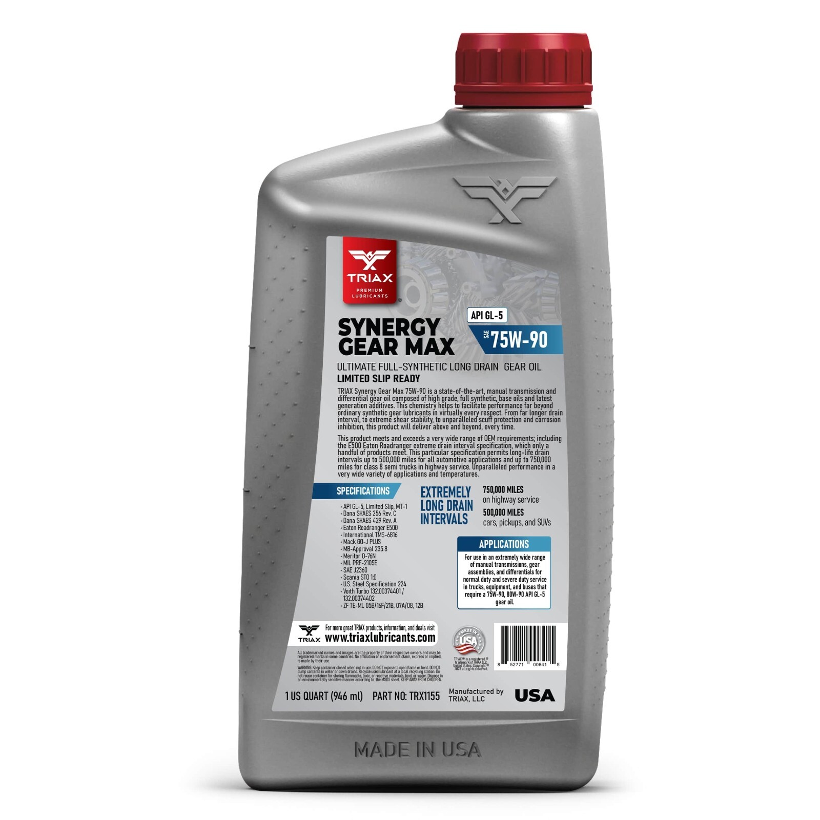 TRIAX Synergy Gear Max 75W-90 GL-5 LS Synthetic Gear Oil (1 Quart)