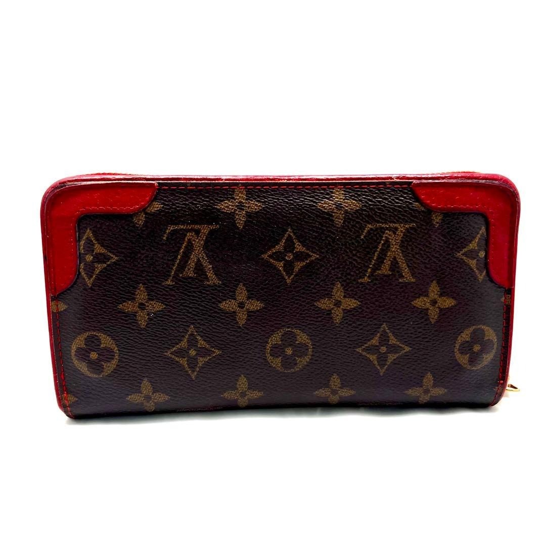 LOUIS VUITTON Monogram Retiro Round Zip Long Wallet Cerise Brown M61854