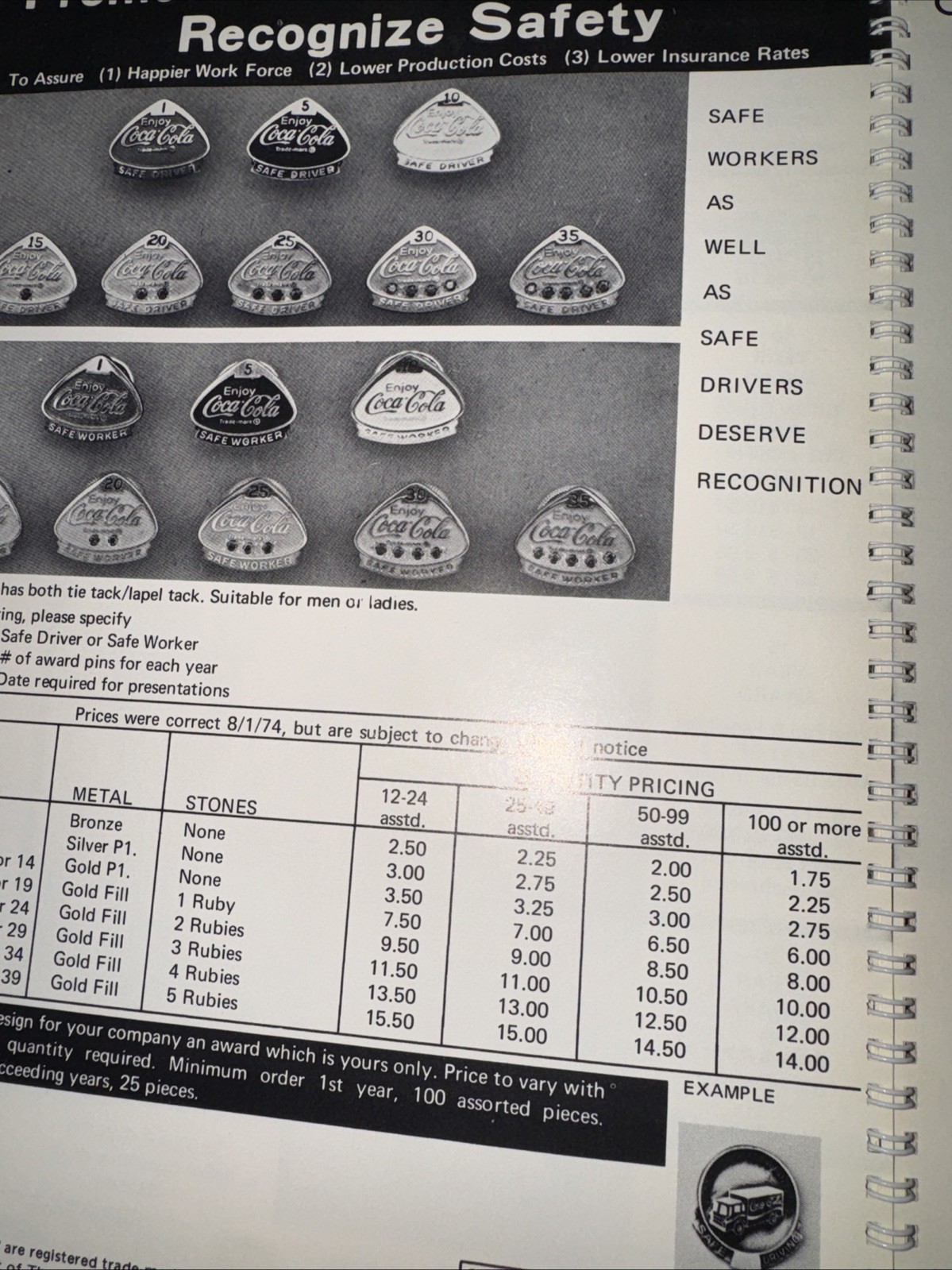 1974 Walt Barber Specialty Advertising Coca Cola Promotional Employee Gift