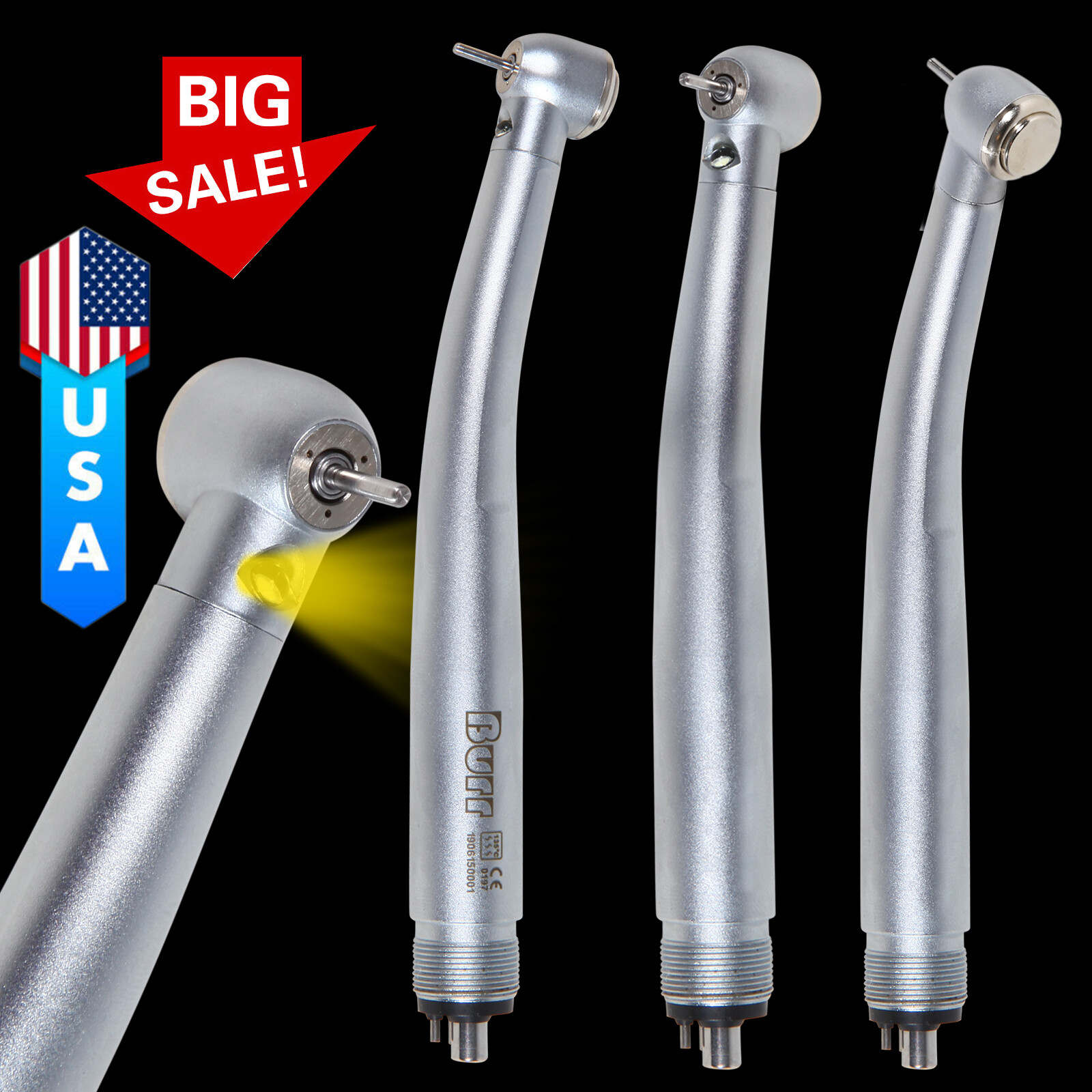 Dental LED E-generator Fiber Optics High Speed Handpiece 4 Holes Turbine Fit NSK